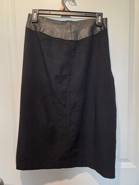 Cynthia Steffe Black Midi Skirt with Leather Trim 40% Wool